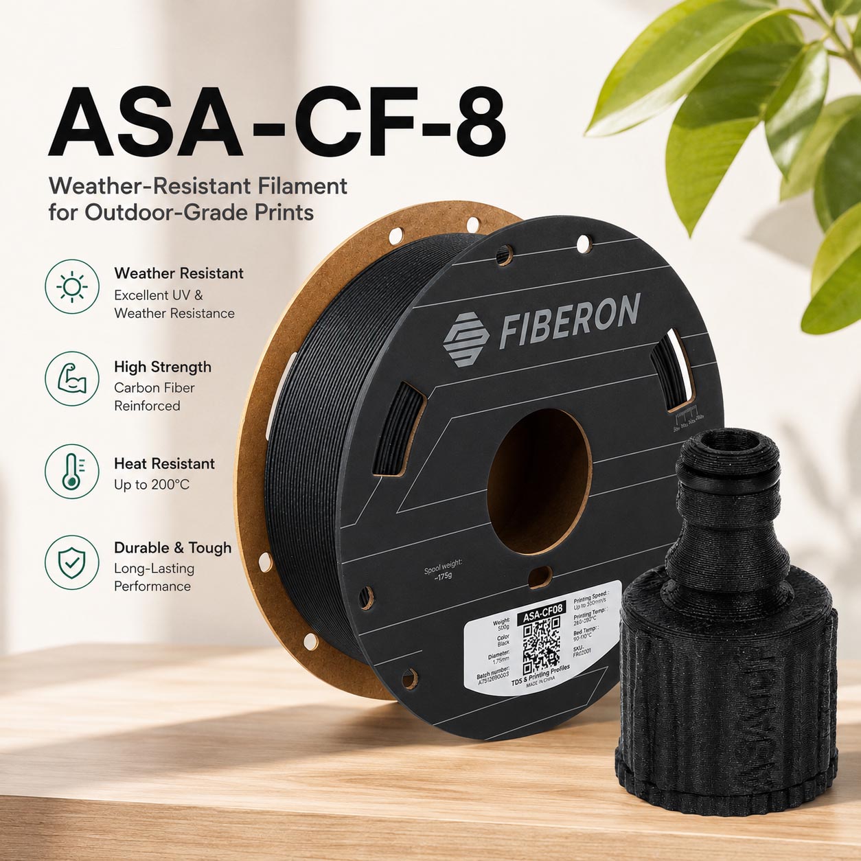 Asa Filament Outdoor - Filamen Printer 3D Polymaker ASA-CF8 Serat