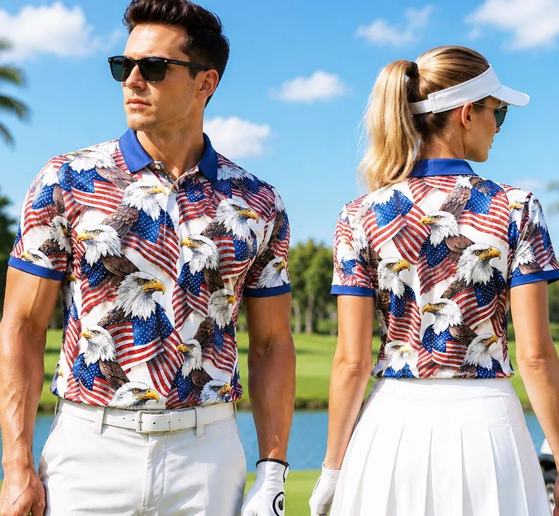 Kaos Polo Golf Patriotik Pria  - 3D Printing Eagle ulasan dan harga